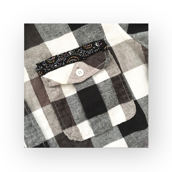 new LF Furst of a Kind  Sequin Embellish Plaid Flannel Shirt Shacket  Academia - Picture 11 of 16